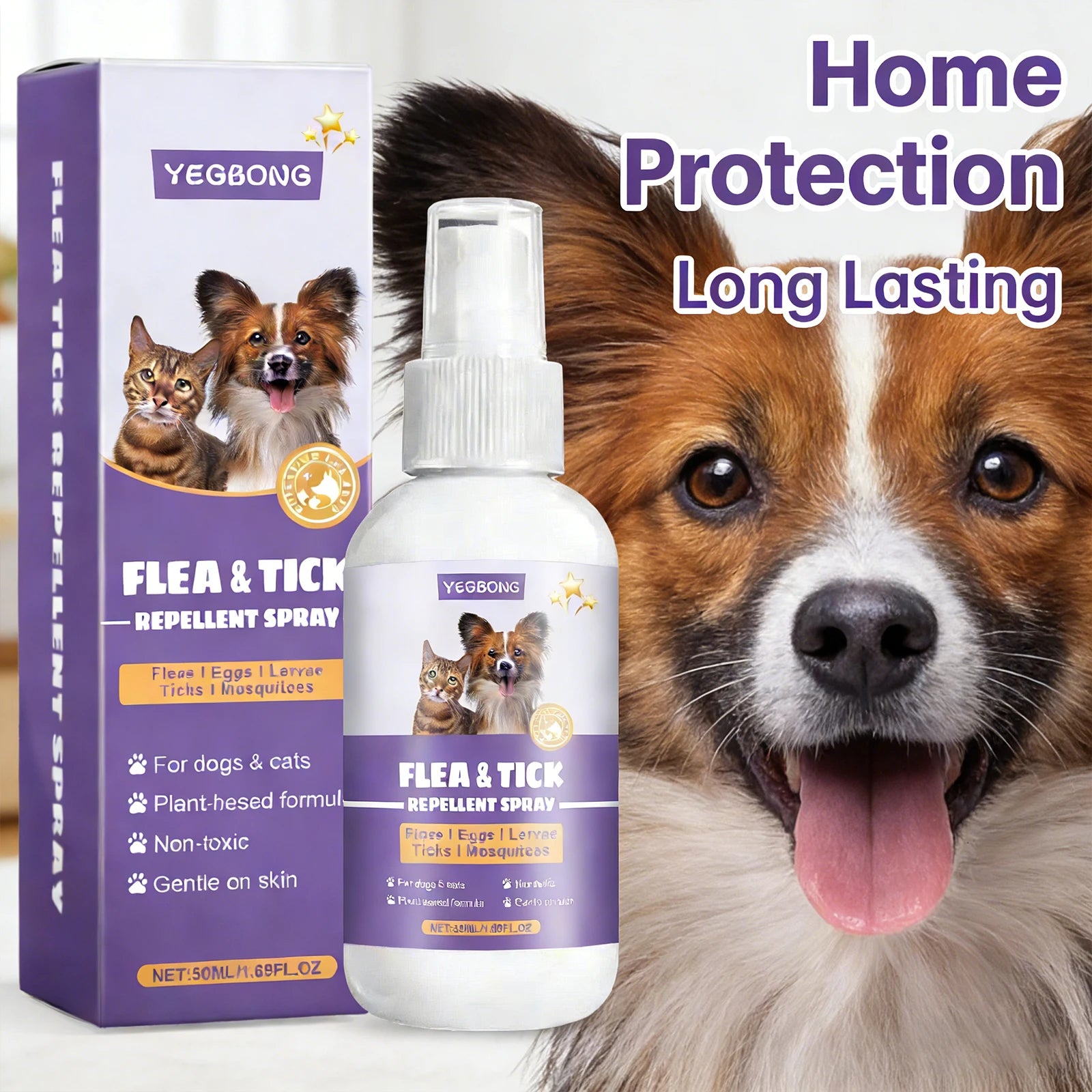 Yegbong Flea Tick Repellent Spray Pet Repellent Pet Repellent Spray for Dogs Mild Waterproof Cat Dog Fur Clean Mite Lice Removal