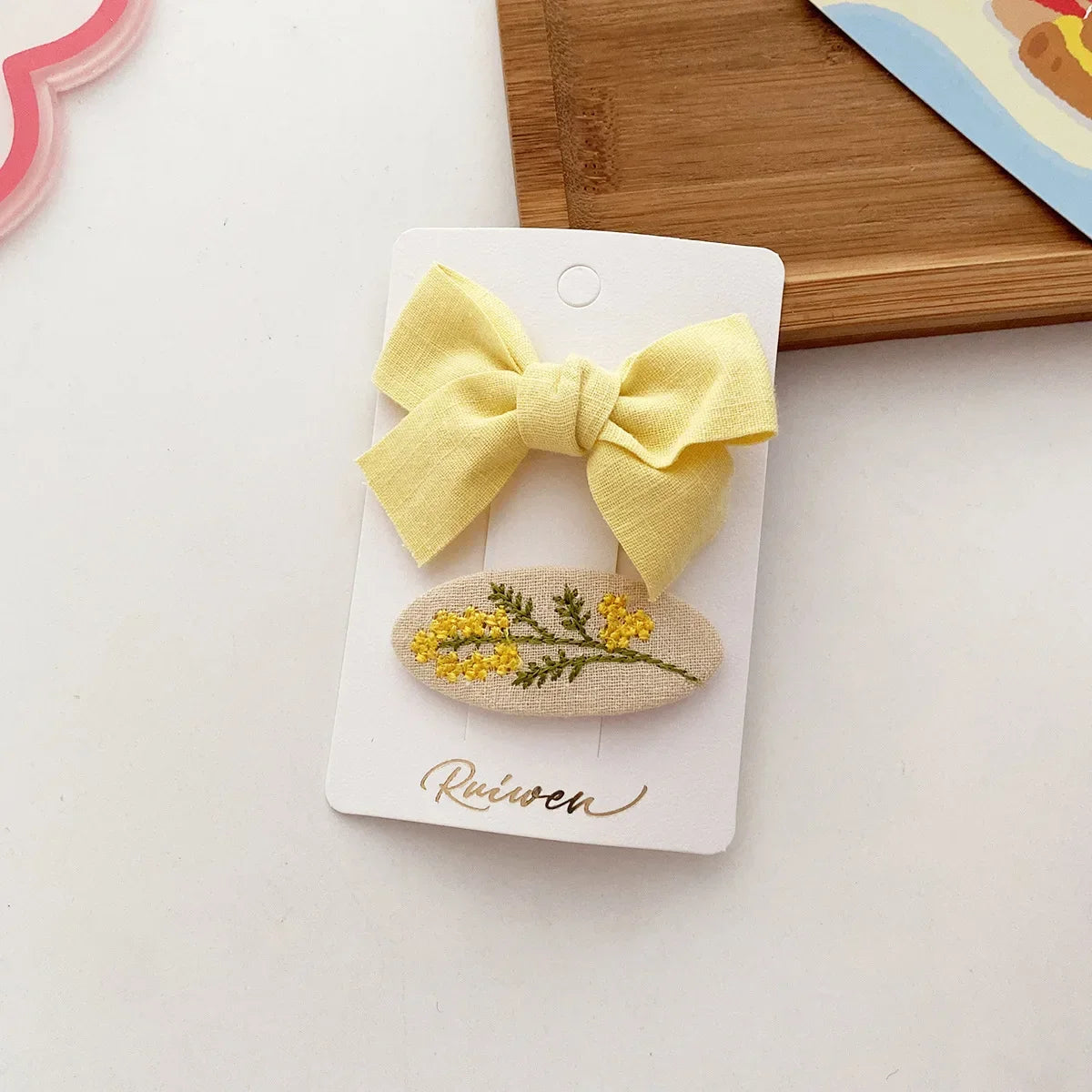 2PCS Sweet Little Girl Bowknot Hair Clips Solid Color Korean Mini Kids Embroidery Barrettes Princess Baby Clamp Hair Accessories