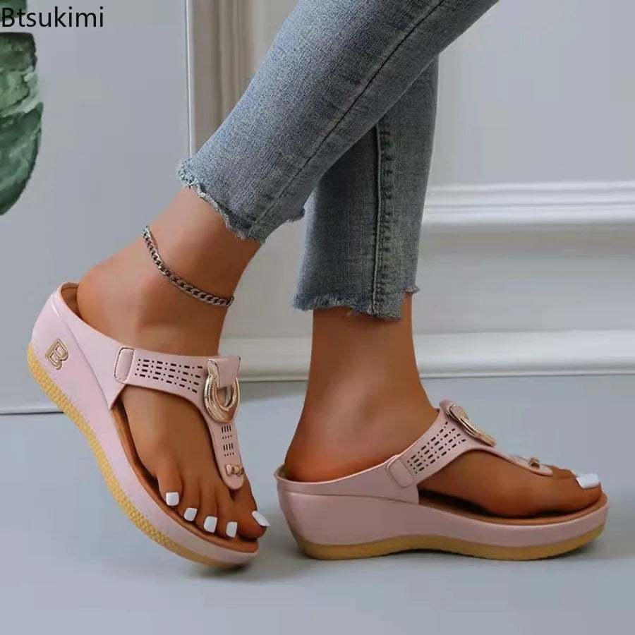 Summer Sandals Women 2026 Big Size Platform Sandals Wedges Flip Flops Shoes Comfortable Slippers Ladies Non-Slip Open Pantuflas