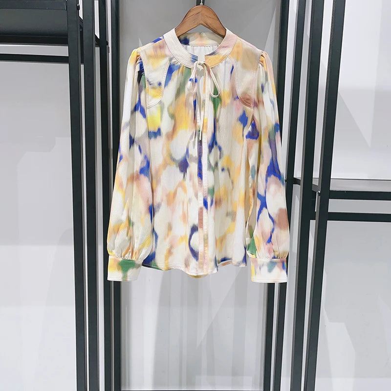 2025 New Color Rendering Women's Fashion Midi Dress Round Neck Strap Shirt Blouse or Long Pants Vintage Ladies Clothes