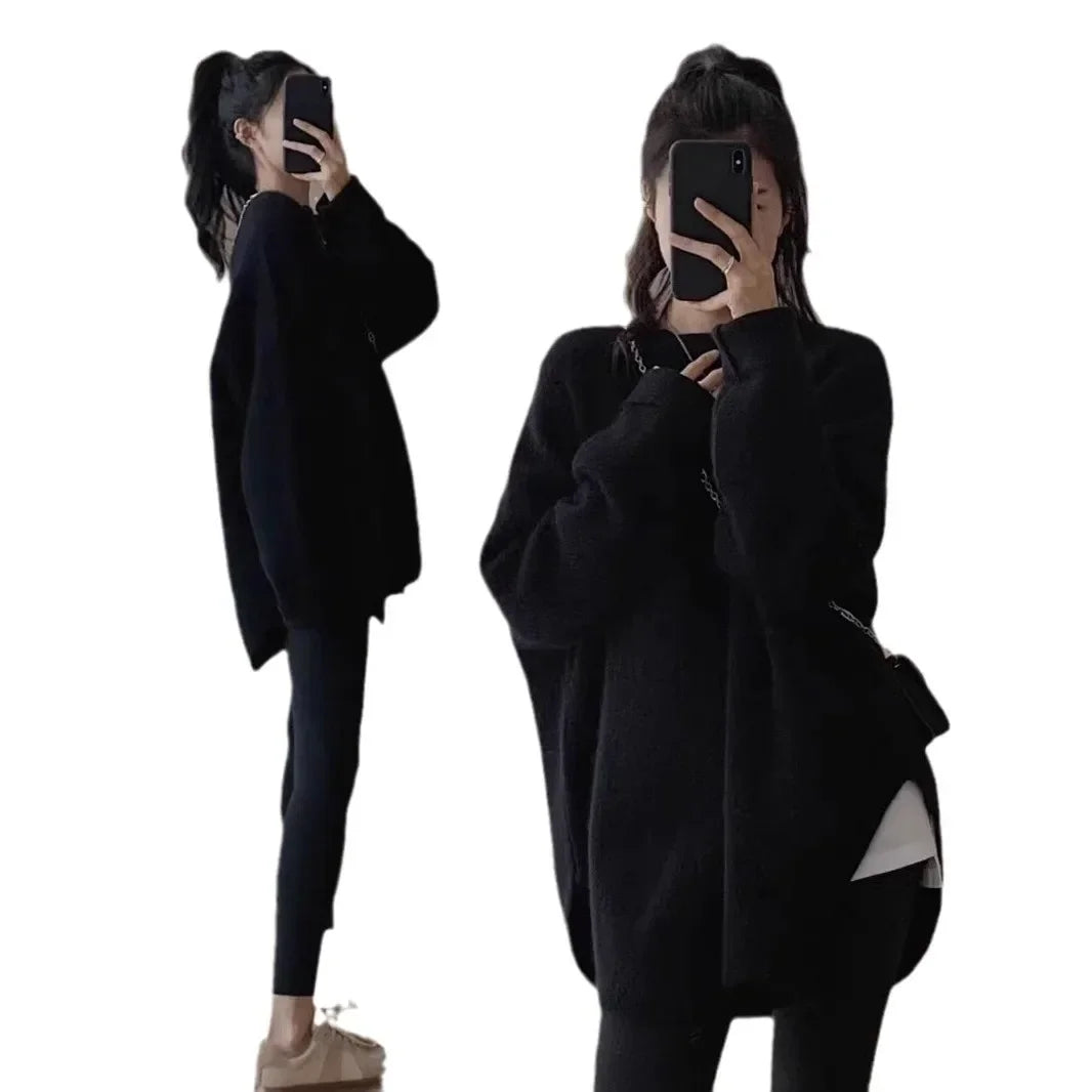 겨울 스웨터 Ladies' Lazy Sle Knitted Sweater Autumn Winter Faionable Base Layer Irt Inner Wear Mermaid Color Matching Top