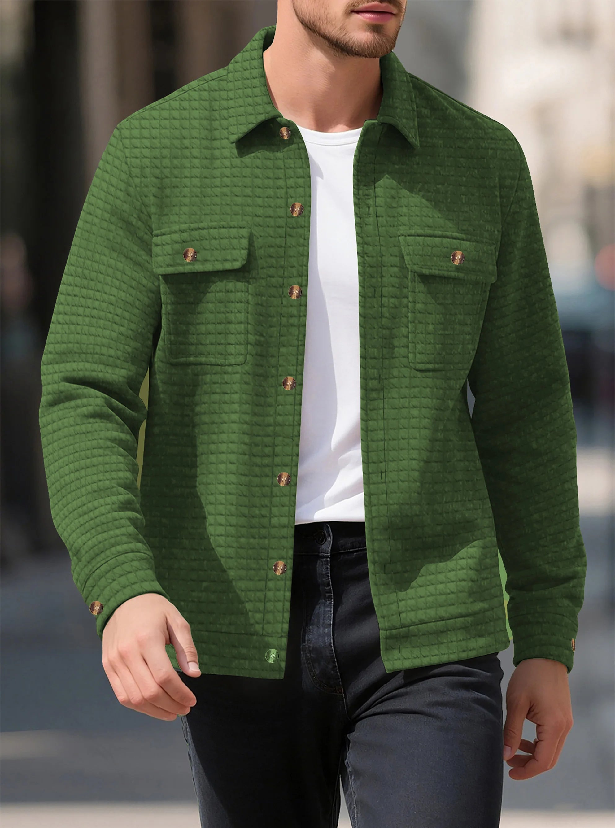 Men's Classic Style Shirt For Spring And Autumn With Multiple Pockets, Long Sleeves, Streetwear, Plain Color, Casual Jacket