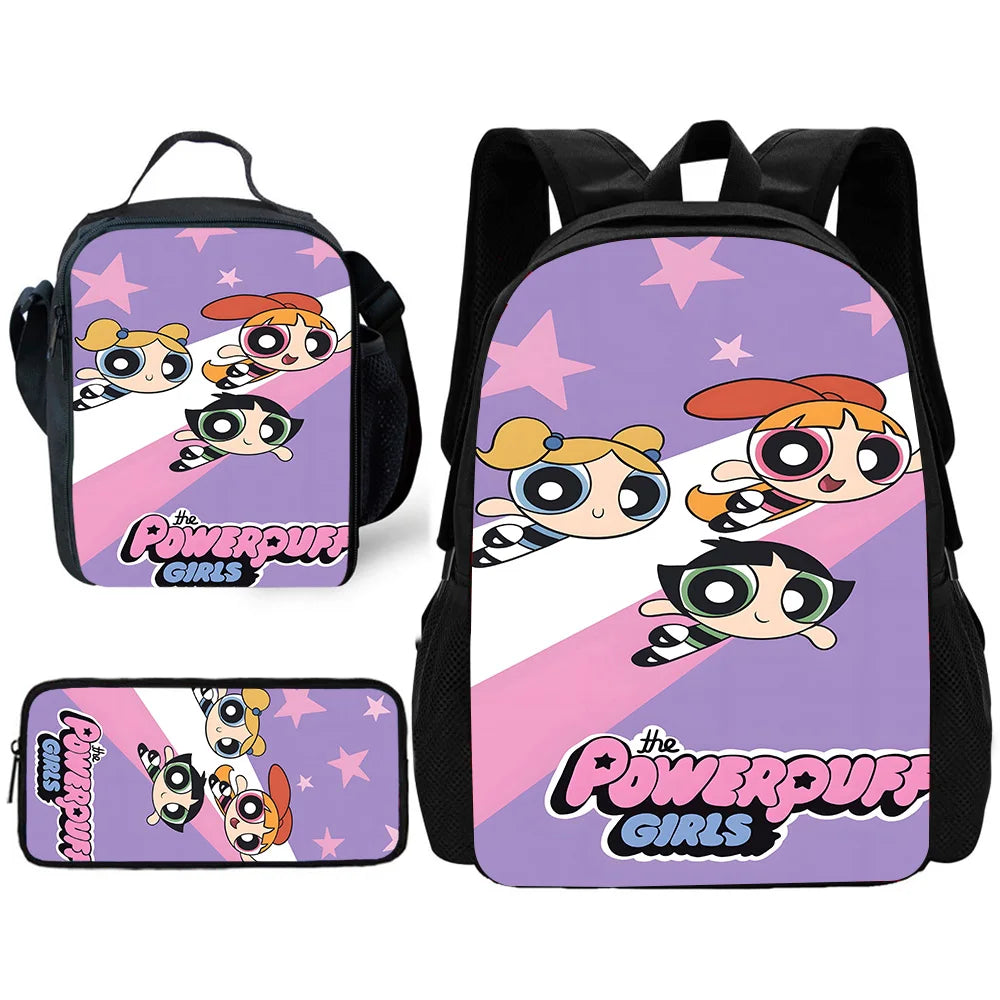 Child Cute Anime Powerpuffs Girlss School Backpack with Lunch Bags ,Pencil Bags ,School Bags for Boys Girls Best Gift