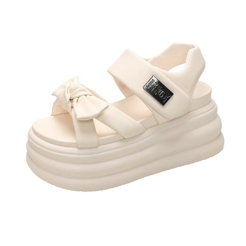 High Platform Sandals Women 2025 Summer Breathable 8CM High Heels Ladies Leather Sneakers Wedges Chunky Slippers Sandalias Mujer