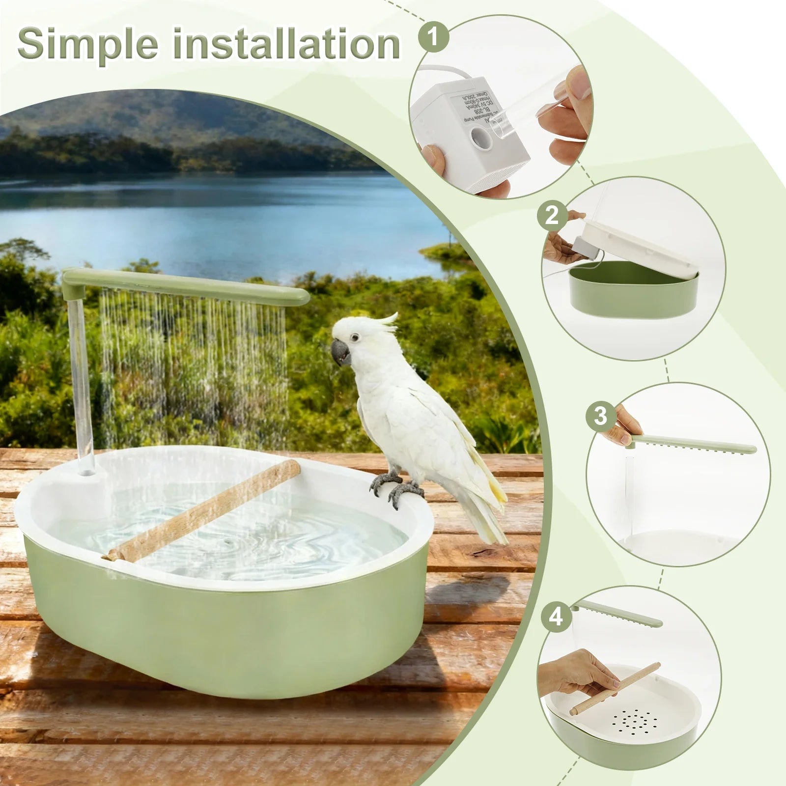 Parrot Automatic Bird Bath Tub Shower Fountain USB Electric Circulating Faucet Pet Large Bird Bathtub Cleaning Supplies