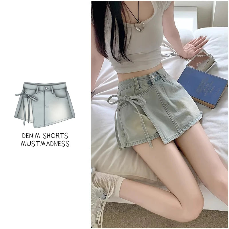 High Waist A-Line Denim Shorts Women's Summer New Style Half-length Skirt Sexy Girls Casual Comfortable Korean Version Short ...