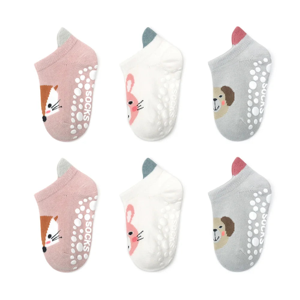 6 Pairs Boys Girls Kids Cartoon Animal Pattern Cute Socks Anti-skid Socks Toddlers Baby Floor Socks