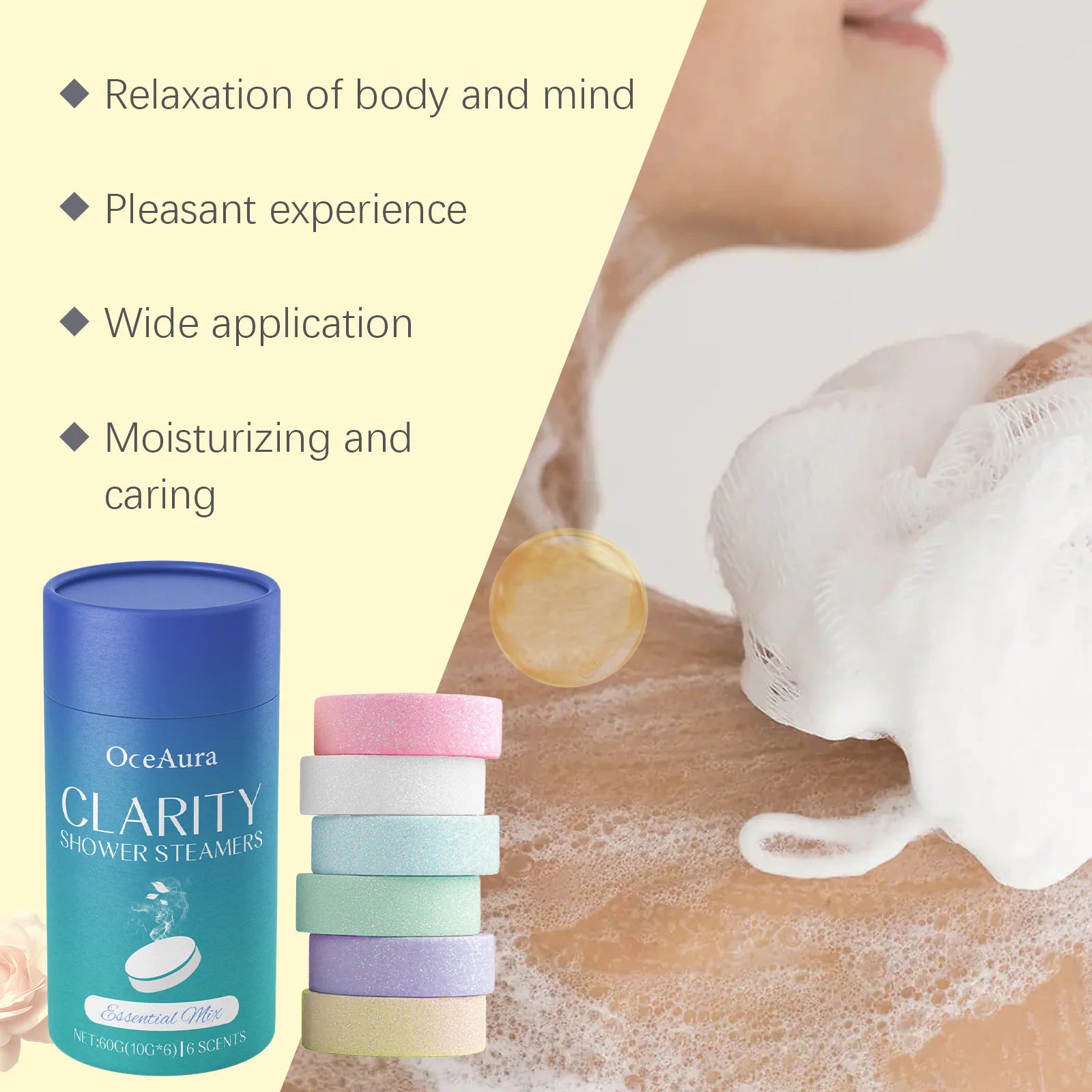 OceAura Shower Steamers Aromatherapy Long Lasting Lavender Rose Fragrance Relaxing Mind Body Soothing Shower Steamers Tablets