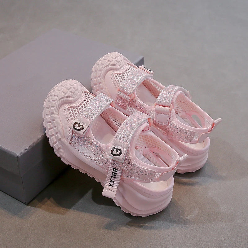 Summer Girls' Sports Sandals Comfortable and Soft Non-Slip and Breathable Outdoor Sports Sandals with Rhinestone Decorations