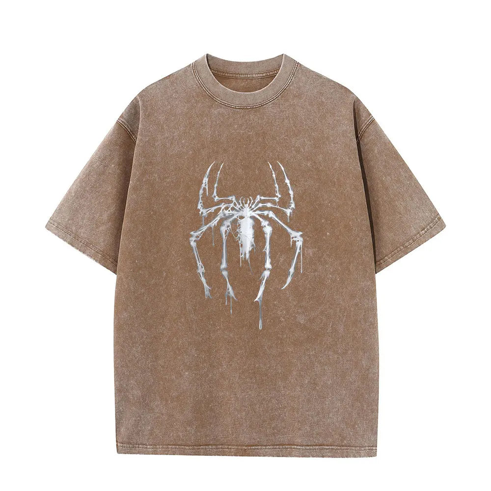 Men's Wash Shirts Vintage Spider Graphic Washed Shirt Colorse Spider Shirt Retro Training Shirt Retro Hero Shirt