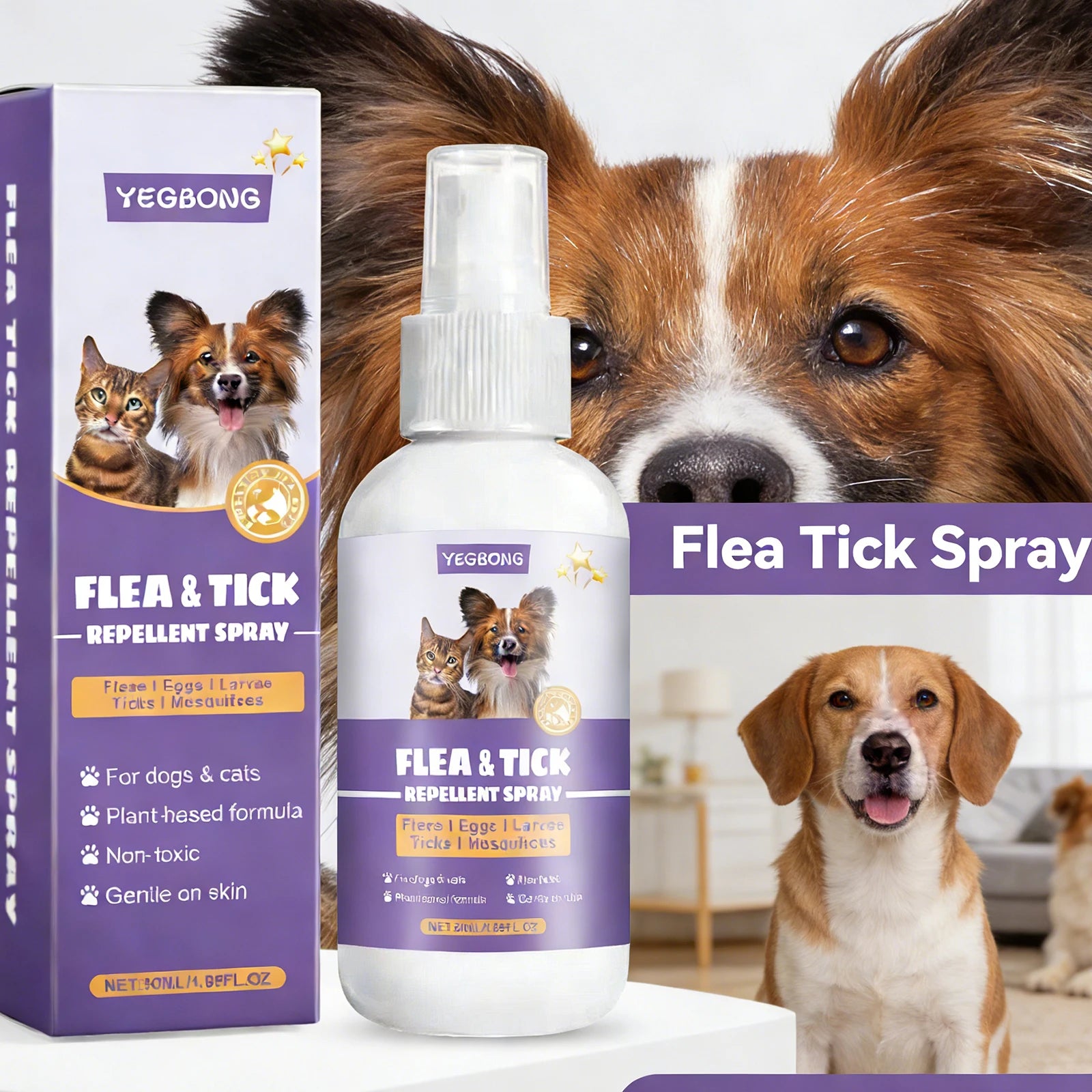 Yegbong Flea Tick Repellent Spray Pet Repellent Pet Repellent Spray for Dogs Mild Waterproof Cat Dog Fur Clean Mite Lice Removal