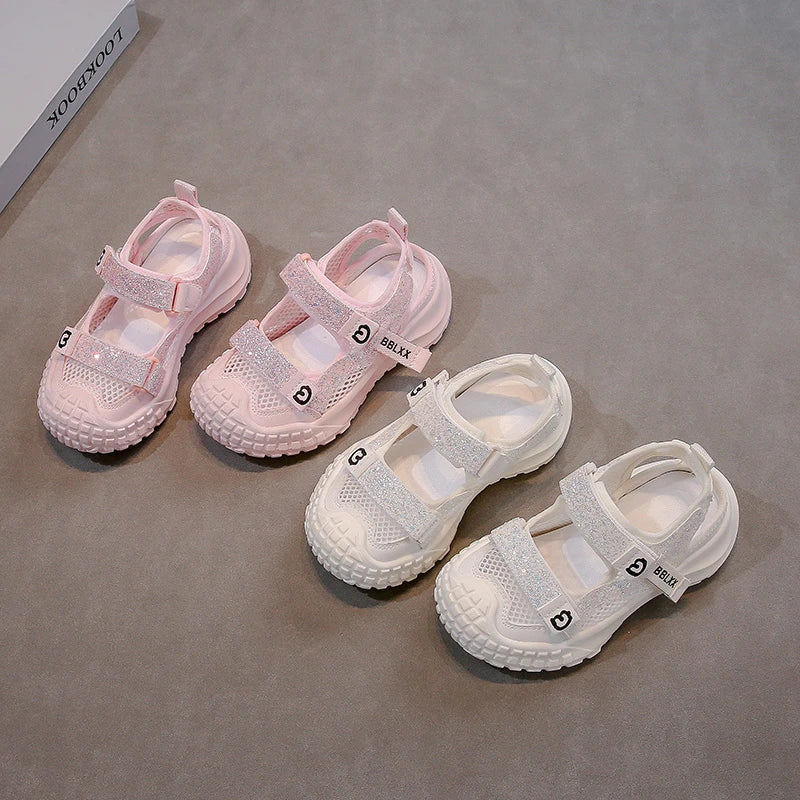 Summer Girls' Sports Sandals Comfortable and Soft Non-Slip and Breathable Outdoor Sports Sandals with Rhinestone Decorations