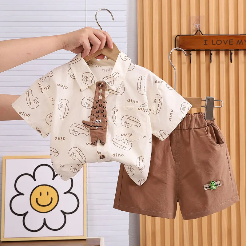 New Summer Baby Boys Clothes Children Cartoon Crocodile Tie T Shirt Shorts 2Pcs/Sets Toddler Fashion Costume Kids Tracksuits