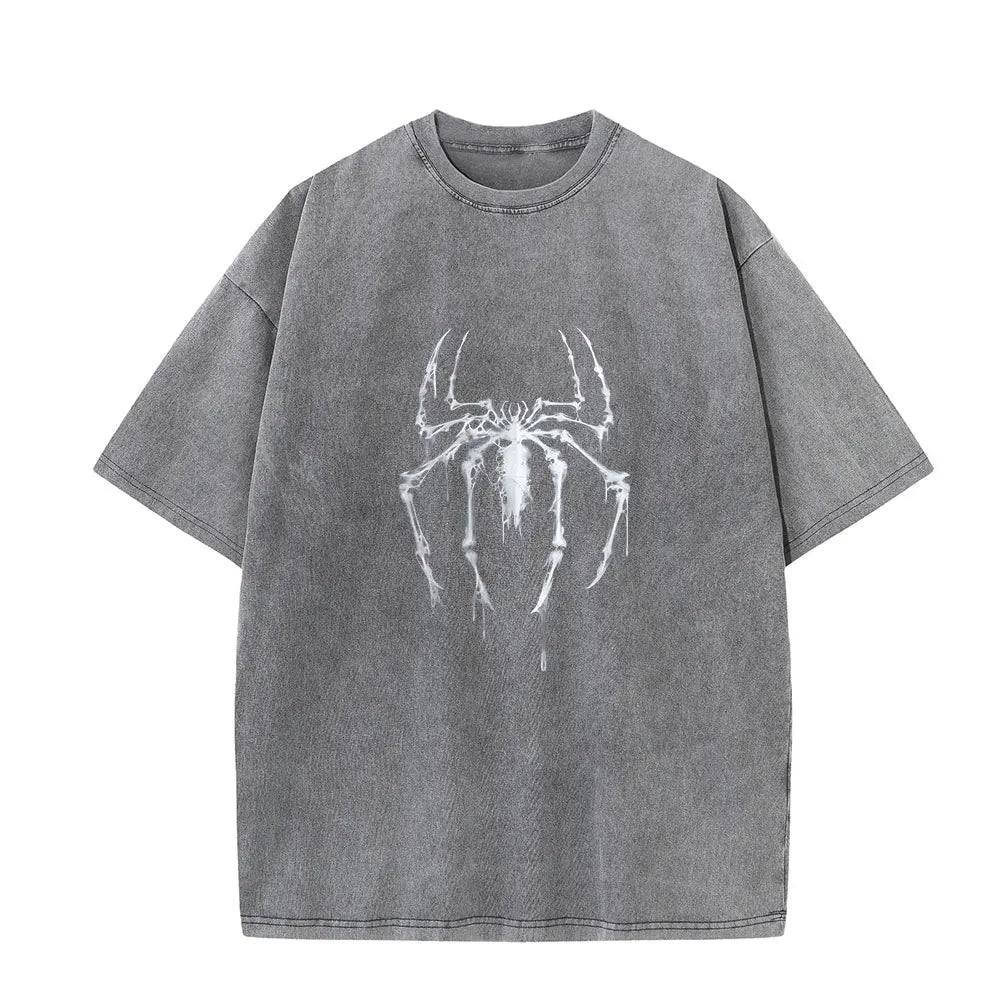 Men's Wash Shirts Vintage Spider Graphic Washed Shirt Colorse Spider Shirt Retro Training Shirt Retro Hero Shirt