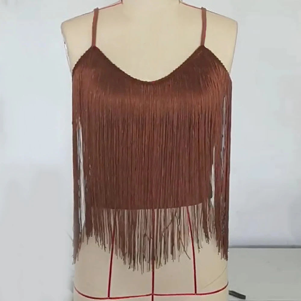 Sexy Tassels Women's Halter Crop Top Women Fashion Sleeveless Short T-shirt Top 2025 Summer Female Chic Street Tees Top