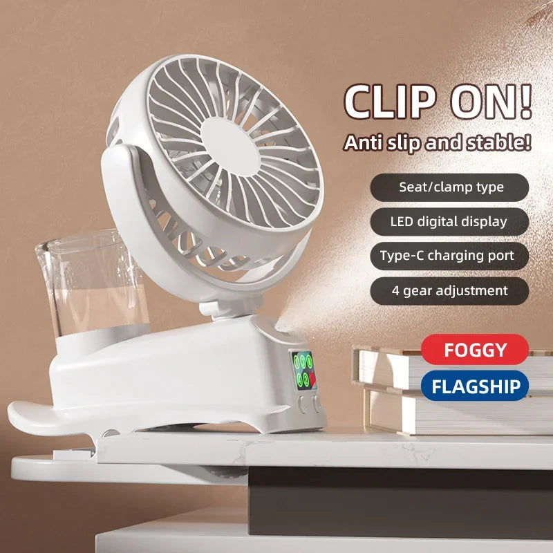New Mini Fan Refrigerating Clip Spray Fan Rechargeable Office Dormitory Outdoor Multi-Functional Desktop Clip Fan Moisturizing