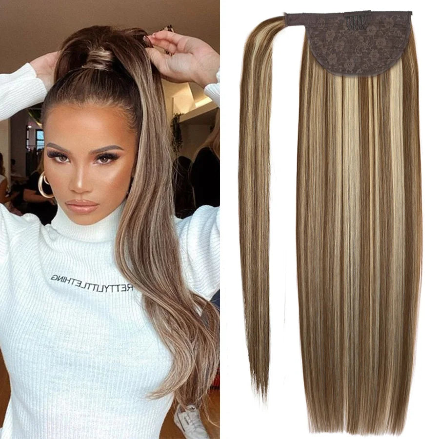 100% Human Hair Ponytail European Straight 120gram Wrap Around Clip In Pony Tail Machine Remy Hair 12-26 Inches For  Salon