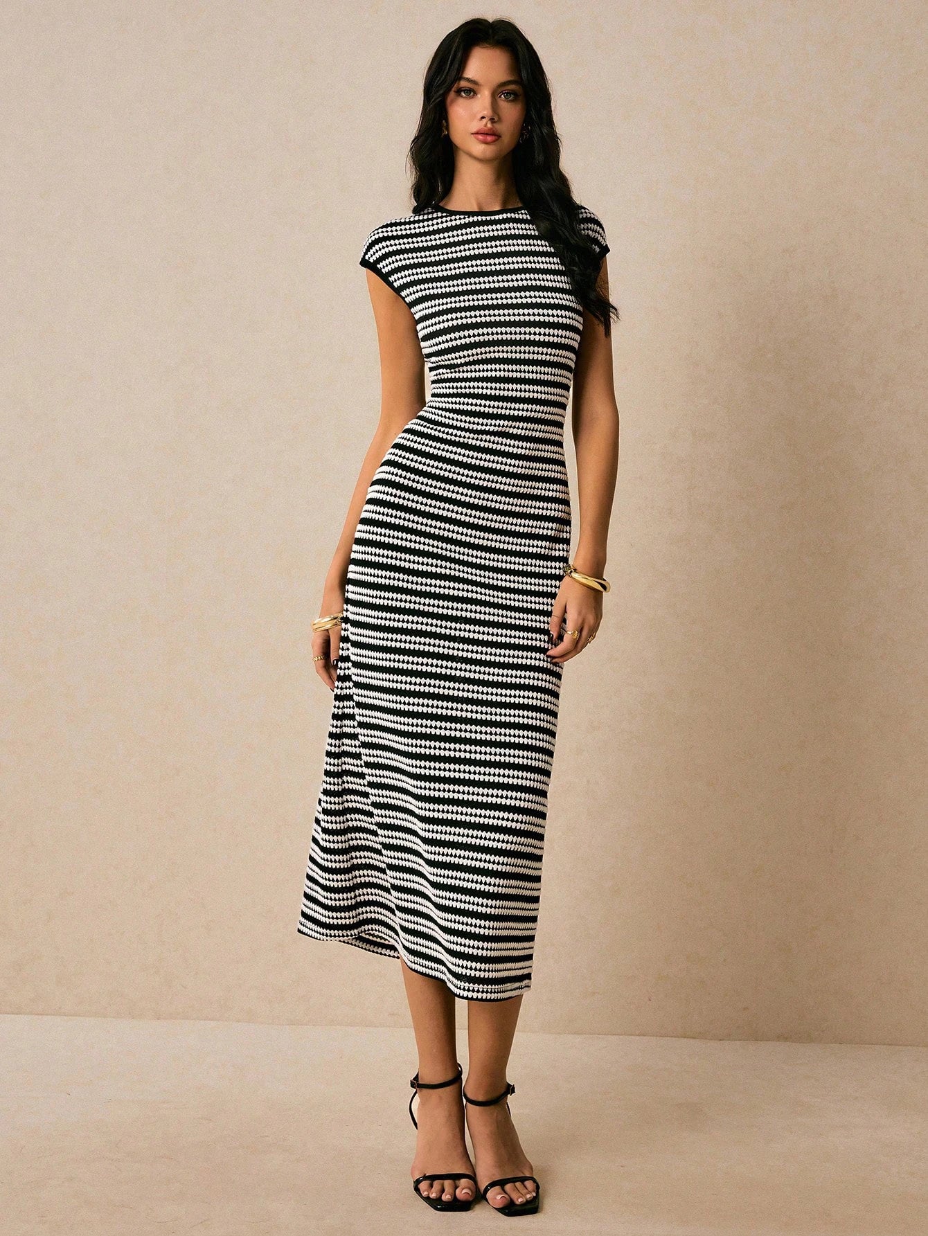 European and American striped knitted dress sleeveless slim fit one step skirt mid length women's clothing