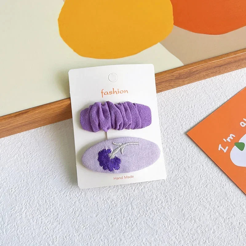 2PCS Sweet Little Girl Bowknot Hair Clips Solid Color Korean Mini Kids Embroidery Barrettes Princess Baby Clamp Hair Accessories