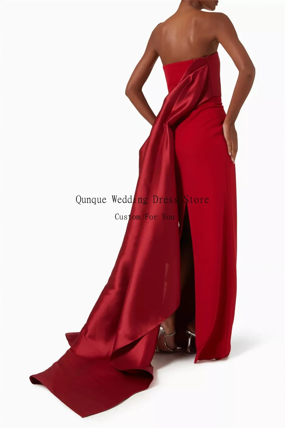 Qunque Mermaid Prom Dresses for Women Off Shoulder Satin Pleat Customized Evening Dresses Wedding Guest Dress Vestidos De Gala