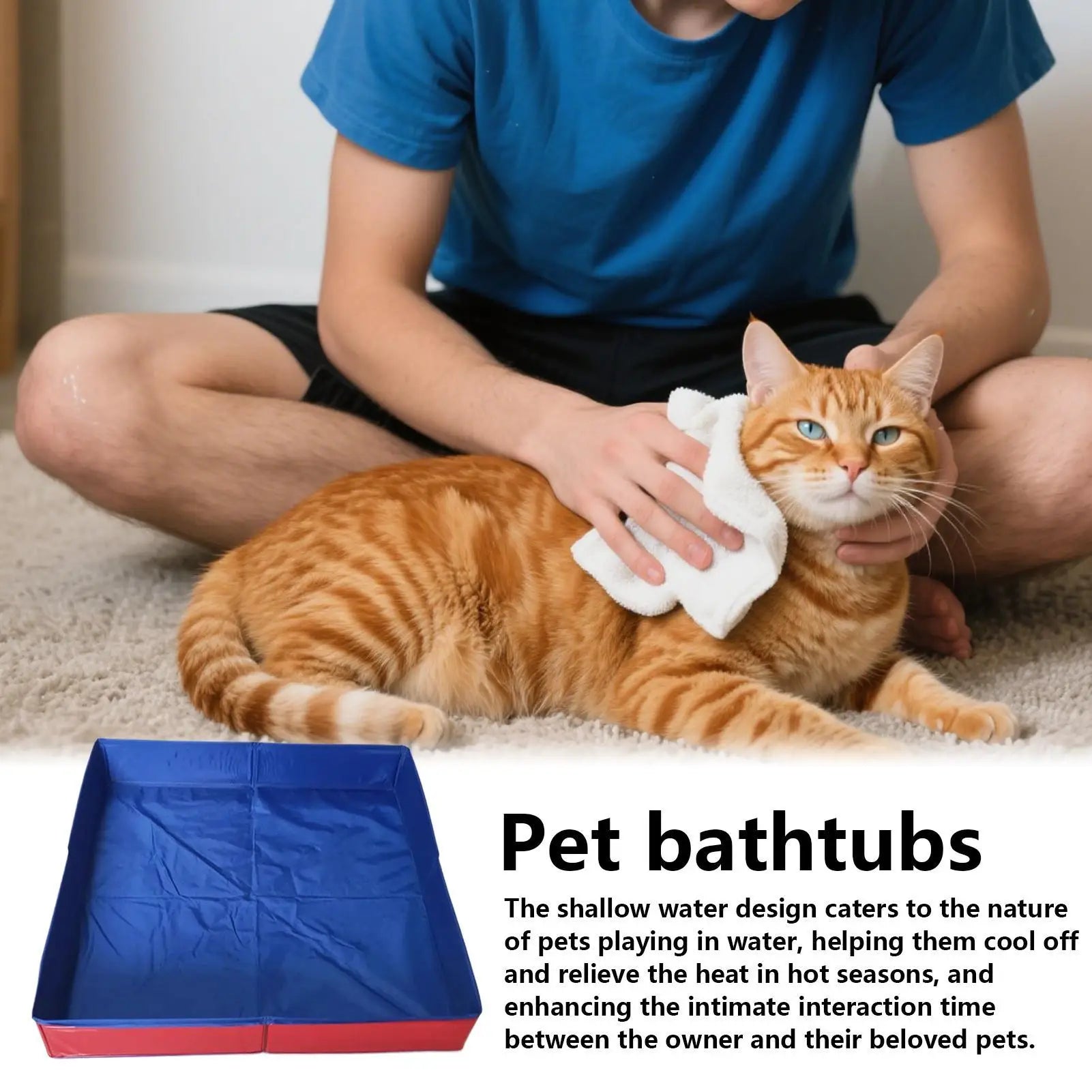 Pet Bath Pool PVC Foldable Dog Bath Tub Square-Shaped Anti-Slip bottom Save Space Pet interaction Bathing Tub for Garden Outdoor