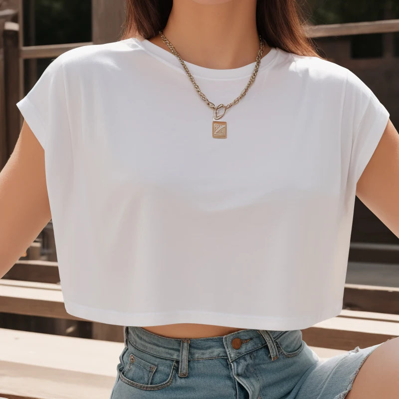 Woman Clothes Summer 2026 O-neck Batwing Sleeve Crop Top Solid Color Loose Female Clothing Sexy Y2k T-shirt Comfortable Elastic