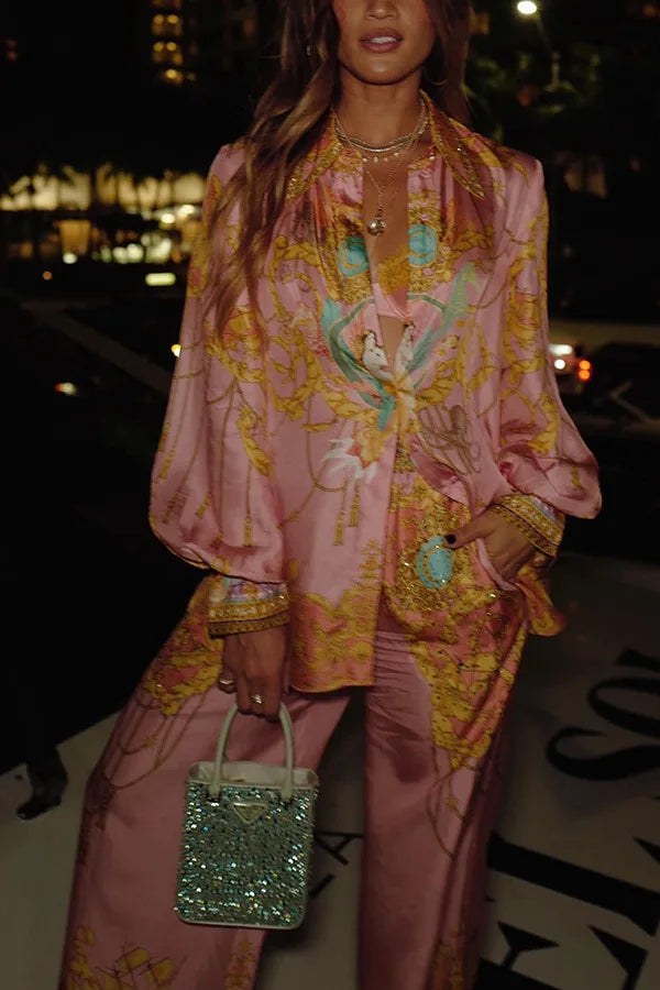 Swimsuit Cover Up Beach Women Dress Summer 2026 Kaftan Saida De Praia New Leisure Vacation Long Sleeved Pink Printed Shirt Pants