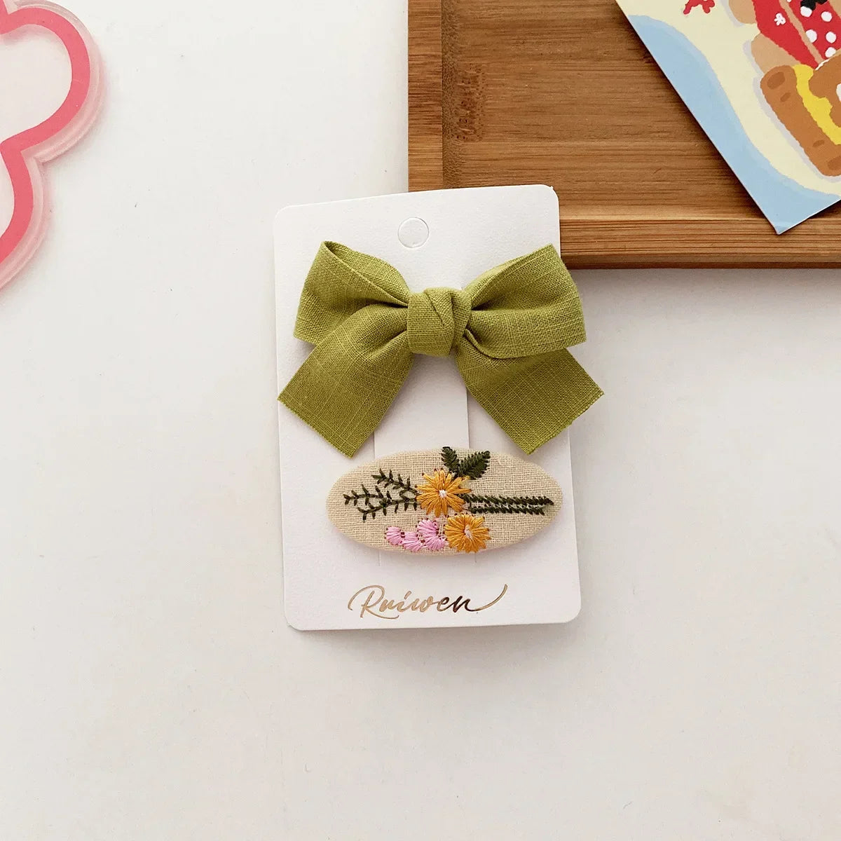 2PCS Sweet Little Girl Bowknot Hair Clips Solid Color Korean Mini Kids Embroidery Barrettes Princess Baby Clamp Hair Accessories
