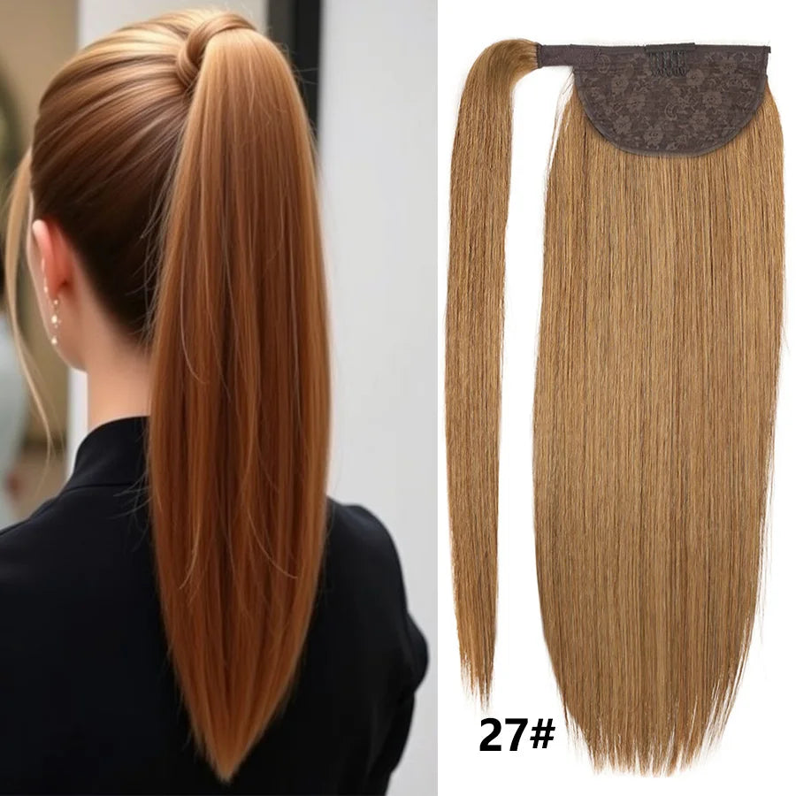100% Human Hair Ponytail European Straight 120gram Wrap Around Clip In Pony Tail Machine Remy Hair 12-26 Inches For  Salon