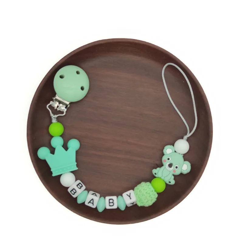 Handmade Silicone Baby Wooden Dummy Pacifier Clip Safe Teething Chain Teether Pacifier Chain