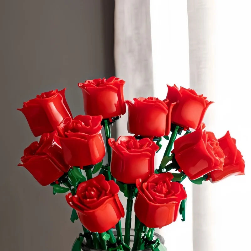 KNEW BUILT 3D Rose Building Blocks Toys-Everlasting Love,Perfect Valentine's Gift ,DIY Flower Home/Desk Decor,Simple Assembly