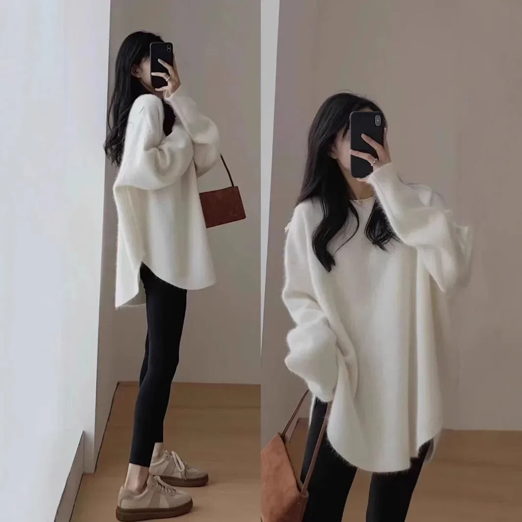 겨울 스웨터 Ladies' Lazy Sle Knitted Sweater Autumn Winter Faionable Base Layer Irt Inner Wear Mermaid Color Matching Top