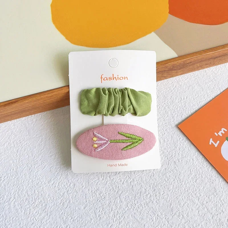 2PCS Sweet Little Girl Bowknot Hair Clips Solid Color Korean Mini Kids Embroidery Barrettes Princess Baby Clamp Hair Accessories