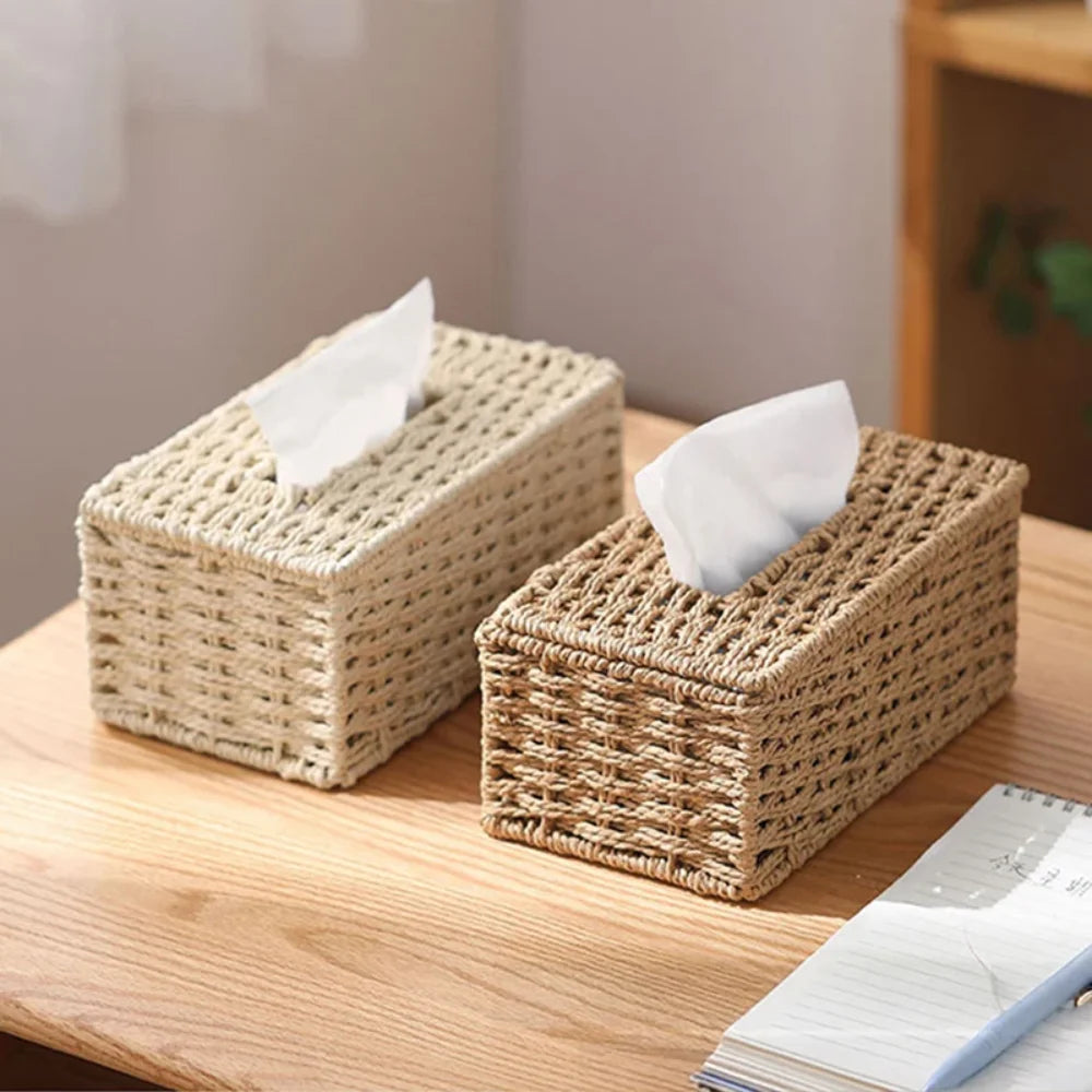 Tissue Box Handmade Woven Tissue Box Vintage Napkin Holder High Appearance Tissue Paper Holder Living Room Table Decoration