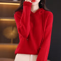 100% Merino Wool Women's Autumn Winter Casual Long Sleeve Soft Cashmere Knitted Hoodie Sweater Pullover Korean Female Clothing