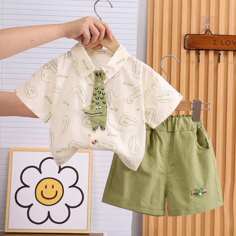 New Summer Baby Boys Clothes Children Cartoon Crocodile Tie T Shirt Shorts 2Pcs/Sets Toddler Fashion Costume Kids Tracksuits