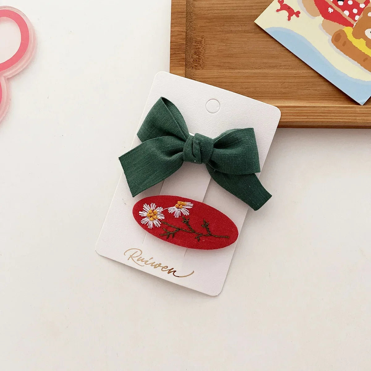 2PCS Sweet Little Girl Bowknot Hair Clips Solid Color Korean Mini Kids Embroidery Barrettes Princess Baby Clamp Hair Accessories