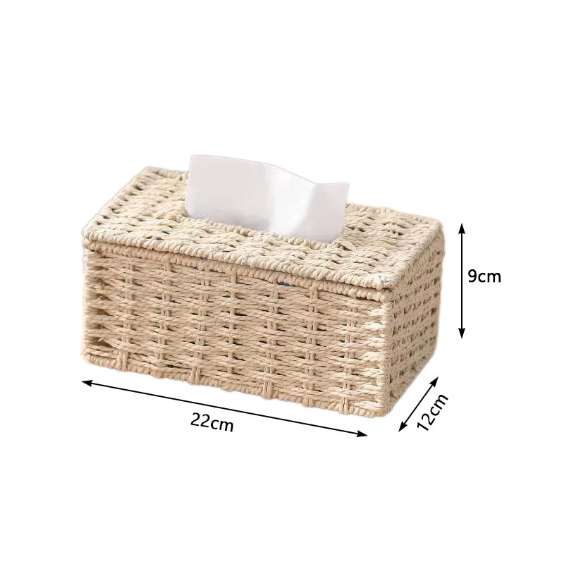 Tissue Box Handmade Woven Tissue Box Vintage Napkin Holder High Appearance Tissue Paper Holder Living Room Table Decoration
