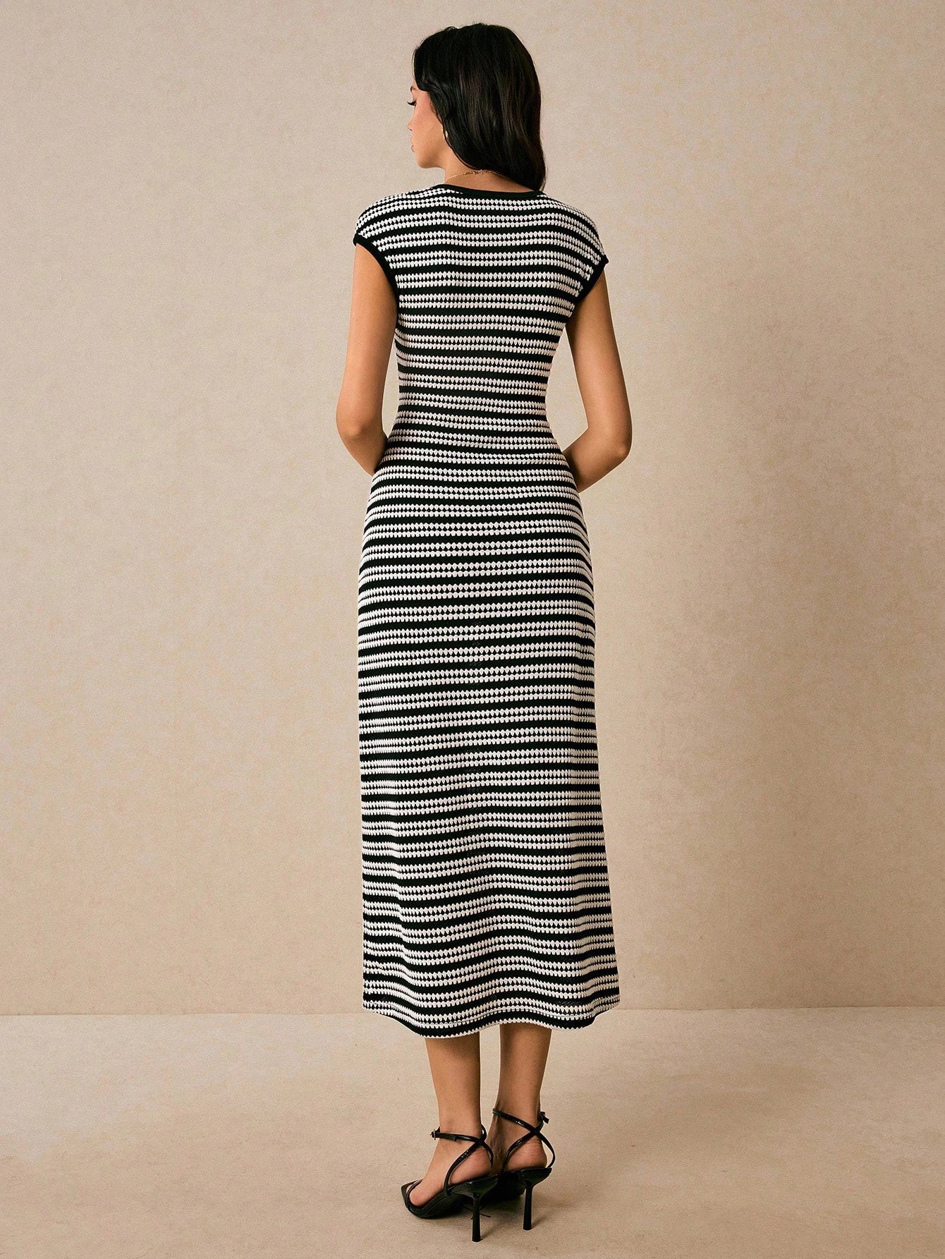 European and American striped knitted dress sleeveless slim fit one step skirt mid length women's clothing