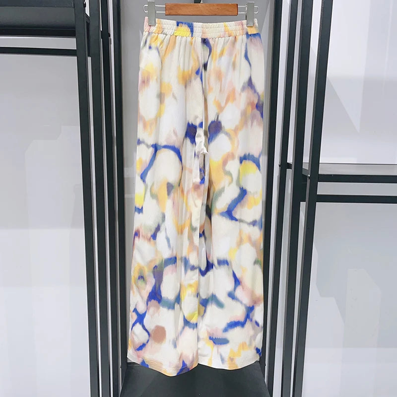 2025 New Color Rendering Women's Fashion Midi Dress Round Neck Strap Shirt Blouse or Long Pants Vintage Ladies Clothes