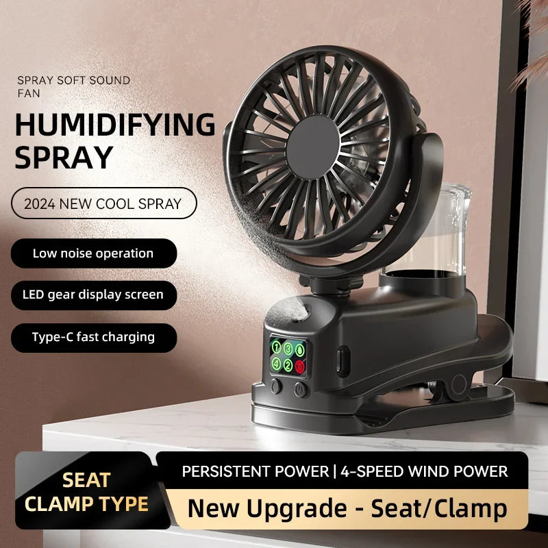 New Mini Fan Refrigerating Clip Spray Fan Rechargeable Office Dormitory Outdoor Multi-Functional Desktop Clip Fan Moisturizing
