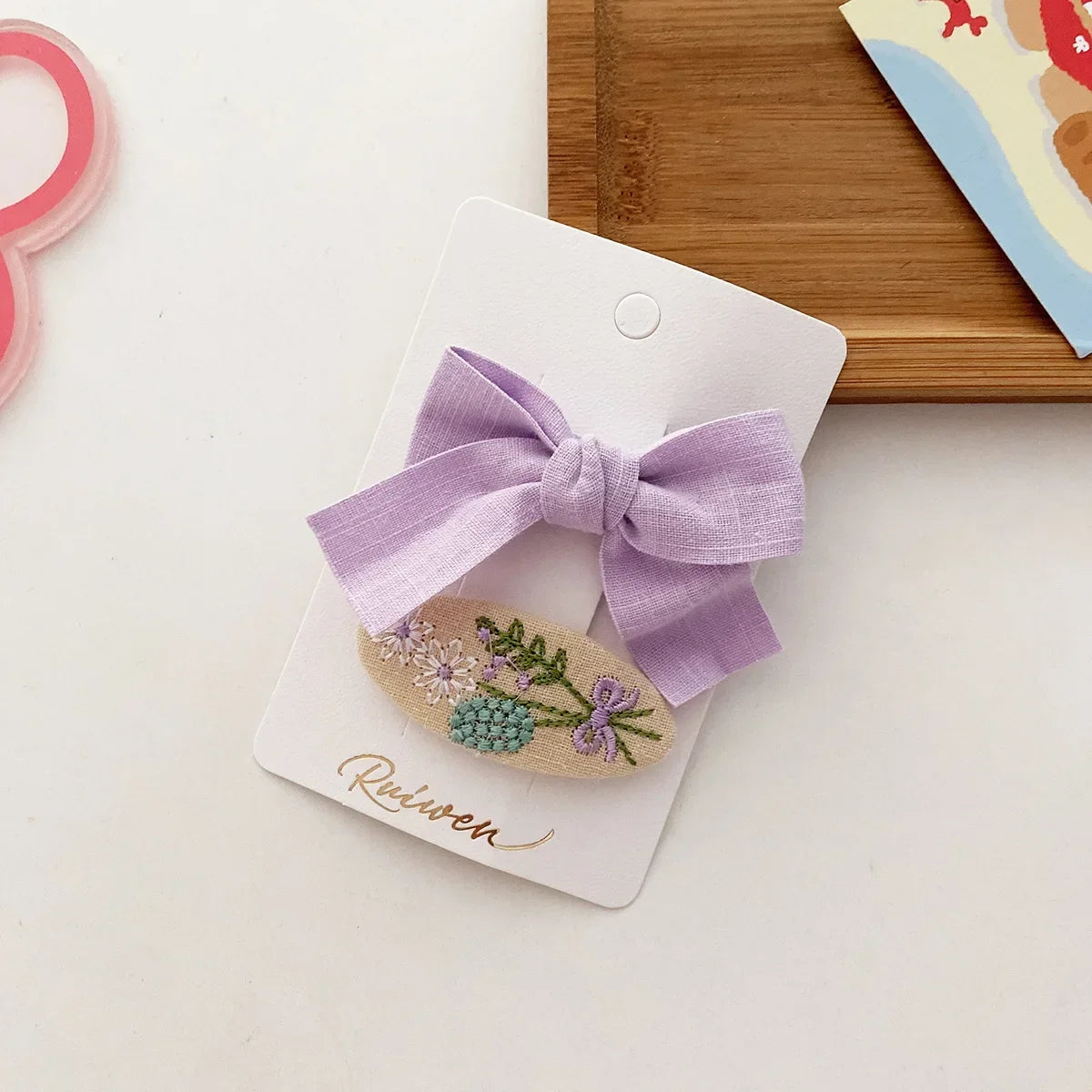 2PCS Sweet Little Girl Bowknot Hair Clips Solid Color Korean Mini Kids Embroidery Barrettes Princess Baby Clamp Hair Accessories