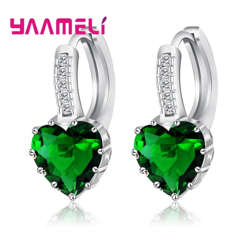 Big Sale 925 Sterling Silver Loop Hoop Earrings Candy Color Cubic Zircon Charms Women Jewelry Wedding Accessory Brincos