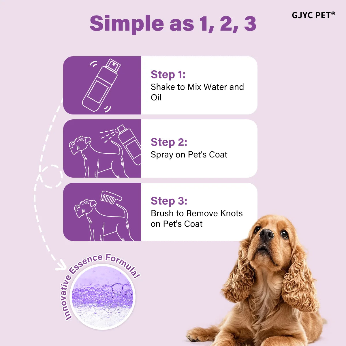 Pet Hair Detangler Spray 120ml Lavender Scent Alcohol Free Detangles Smooths Softens For All Breeds Dogs Cats Daily Grooming
