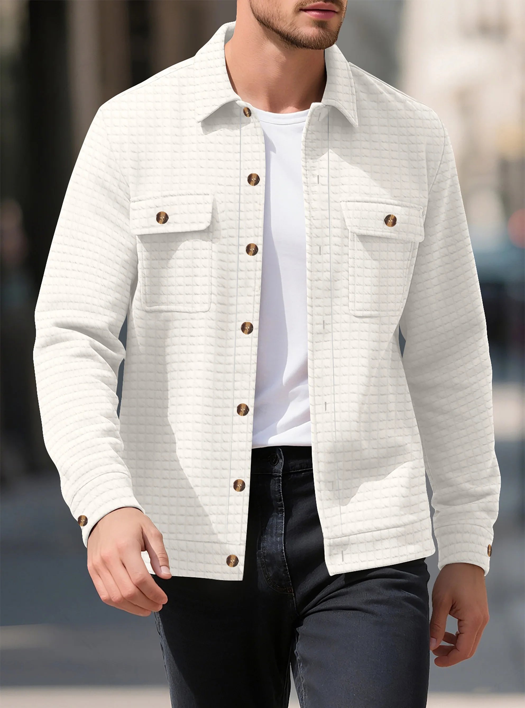 Men's Classic Style Shirt For Spring And Autumn With Multiple Pockets, Long Sleeves, Streetwear, Plain Color, Casual Jacket