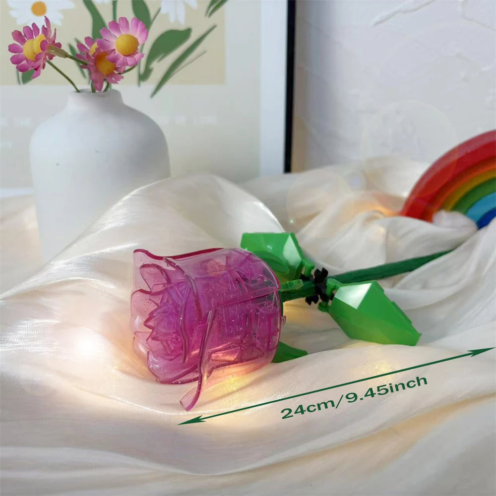 KNEW BUILT 3D Rose Building Blocks Toys-Everlasting Love,Perfect Valentine's Gift ,DIY Flower Home/Desk Decor,Simple Assembly