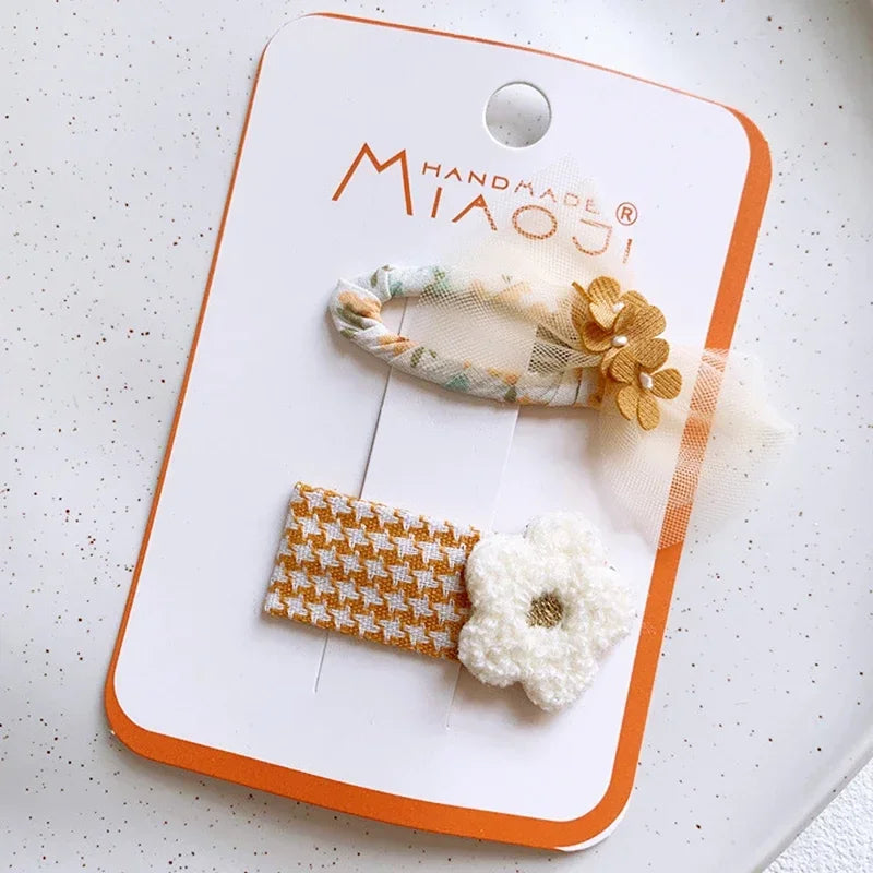 2PCS Sweet Little Girl Bowknot Hair Clips Solid Color Korean Mini Kids Embroidery Barrettes Princess Baby Clamp Hair Accessories