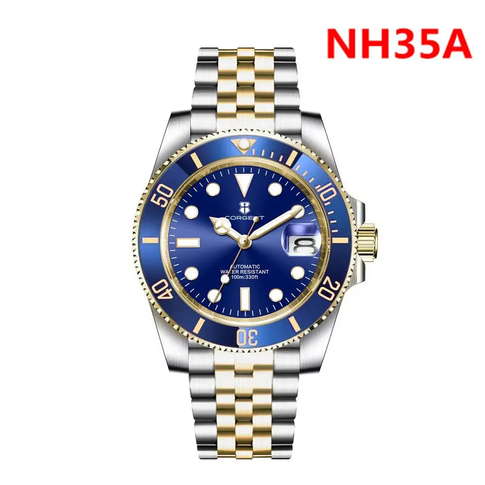 40mm Corgeut Watch Man100M Waterproof Sapphire Glass Two Tone Gold nh35 Mechanical Automatic Wristwatches for Men Reloj 40MM
