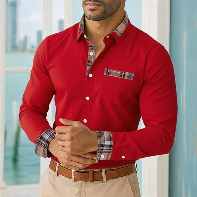2025 men's lapel long-sleeved button-down casual shirt soft and comfortable daily vacation outdoor office high-quality tops