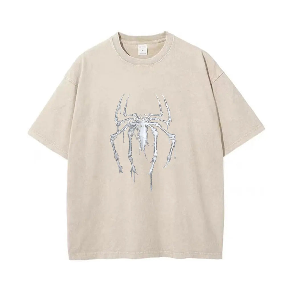 Men's Wash Shirts Vintage Spider Graphic Washed Shirt Colorse Spider Shirt Retro Training Shirt Retro Hero Shirt